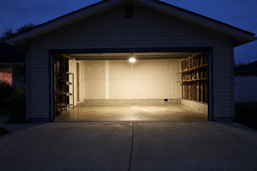 A garage door left standing open overnight in York, PA