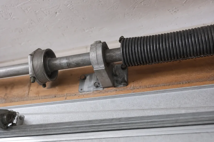 Torsion spring, winding cone and center bearing above a garage door in York, PA